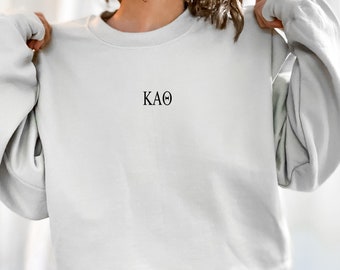 Kappa Alpha Theta Embroidered Sweatshirt, Theta Crew Neck Pullover Sorority Greek Letters Merch, Rush Bid Day Clothing Big Little Gift