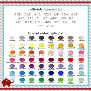The image is a collection of color swatches for thread color options, featuring a variety of colors such as white, silver, black, brown, gold, cream, yellow, orange, coral, peach, light pink, neon green, blue, purple, and teal.