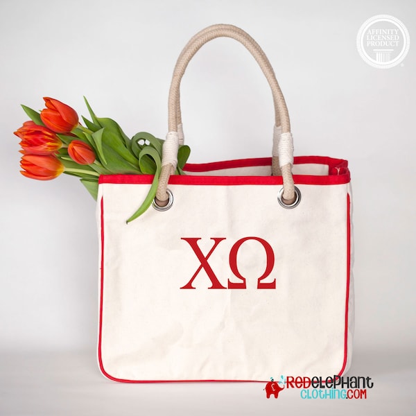 Chi Omega Sorority Canvas Tote Bag with Rope Handle or Zipper Pouch, Embroidered Chi O Greek Letters Merch, Rush Bid Day Big Little Gifts