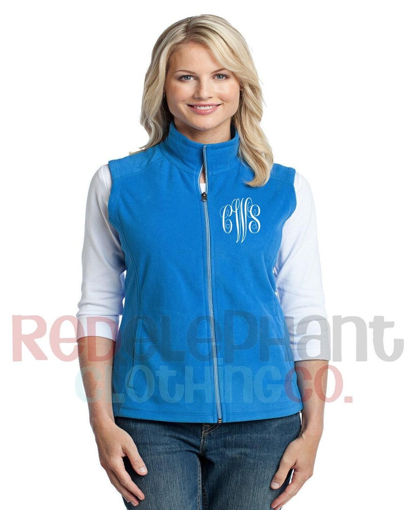 Monogram Fleece Vest for Women, Monogrammed White Vest, Personalized Vest for Women, Bridesmaid Gift, Personalized Full Zip Fleece Ladies image 2