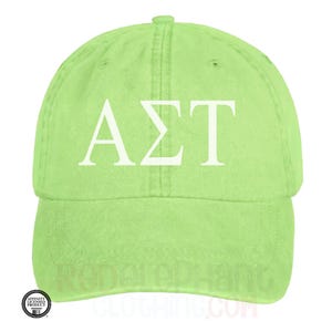Alpha Sigma Tau Hat Low Profile Baseball Cap Sorority Rush Week Bid Day Big Little Sister Reveal Gifts, Embroidered Greek Letters AST Merch