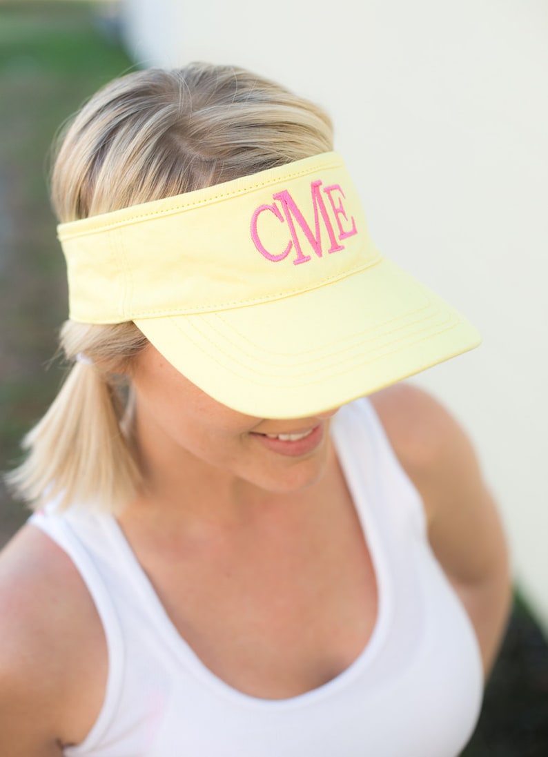 Monogrammed Sun Visor, Embroidered Baseball Hat, Personalized Bridesmaid Gift, Running Visor Cap for Women, Custom Low Profile Fit Accessory Yellow Visor