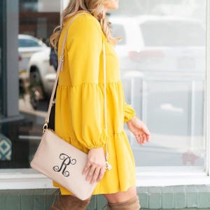 Monogram Purse Cross Body Bag, Personalize Bridesmaid Gift, Monogram Clutch, Embroidered Vegan Leather Crossbody Removable Shoulder Strap