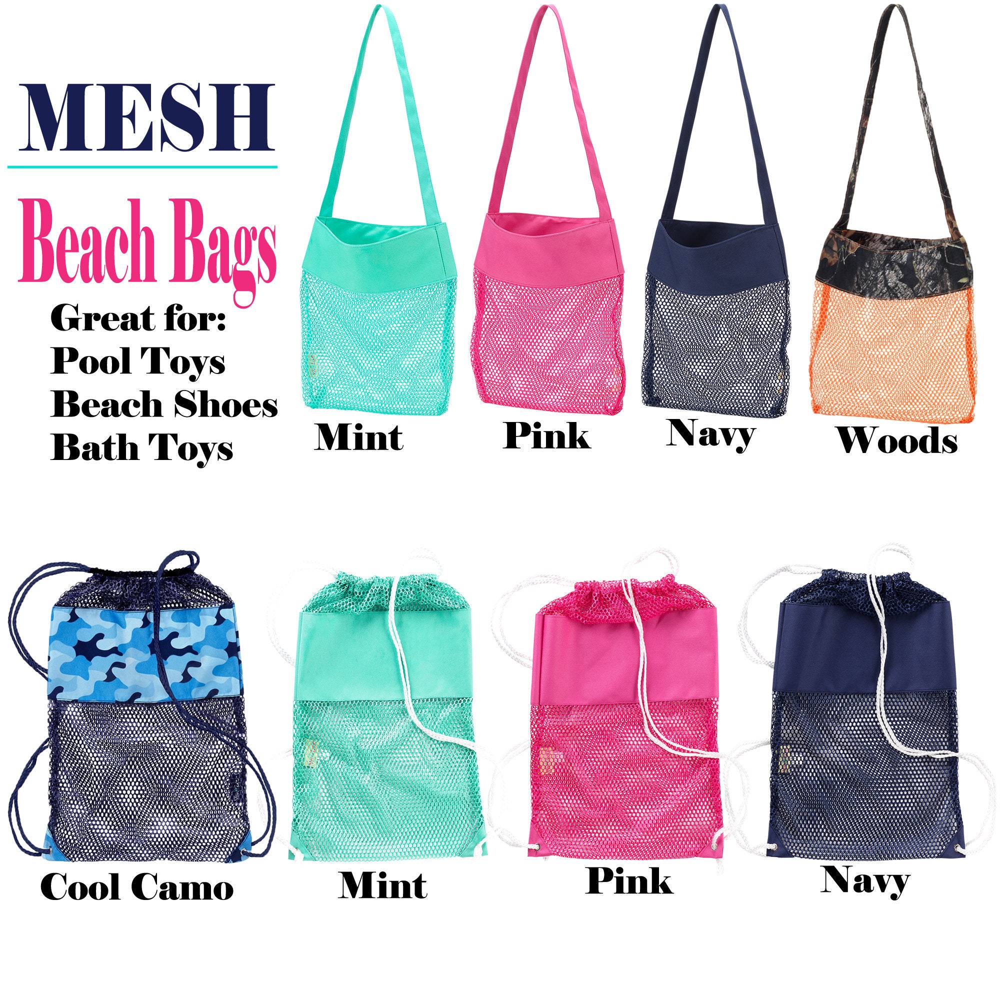 Monogram Mesh Bag Personalized Toy Bag Embroidered Beach 