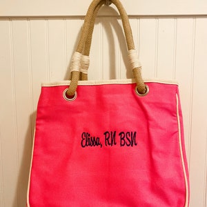 Personalized Nurse Tote Bag, Embroidered Clinical Canvas Bag Rope Handles, Nursing Appreciation Gift for Her, RN BSN LPN CNa Medical Student