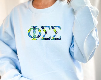 Phi Sigma Sigma Embroidered Sweatshirt, Phi Sig Crew Neck Pullover Sorority Greek Letters Merch, Rush Bid Day Clothing Big Little Gift