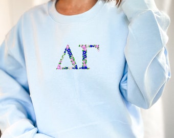 Delta Gamma Embroidered Sweatshirt, DG Crew Neck Pullover Sweater Sorority Greek Letters Merch, Rush Bid Day Clothing Big Little Reveal Gift