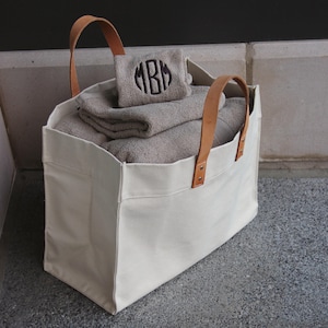 Monogram Utility Tote, Waxed Canvas Bag, Personalized Teacher Appreciation Gift for Her, Embroidered Tote Bag, Carry All Organizer Travel