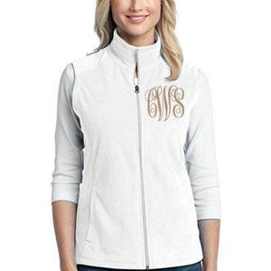 Monogram Fleece Vest for Women, Monogrammed White Vest, Personalized Vest for Women, Bridesmaid Gift, Personalized Full Zip Fleece Ladies image 1