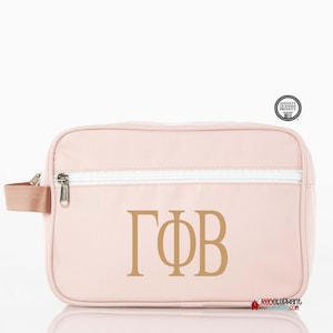 Gamma Phi Beta Make Up Bag Embroidered Greek Letter, Cosmetic MakeUp Toiletry Bag, Sorority Rush Bid Day Gamma Phi Merch Gift for Big Little