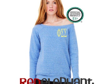 Phi Sigma Sigma Sweatshirt, Off Shoulder Wide Neck Pullover, Embroidered Phi Sig Merch, Greek Sorority Apparel and Clothing Big Little Gifts