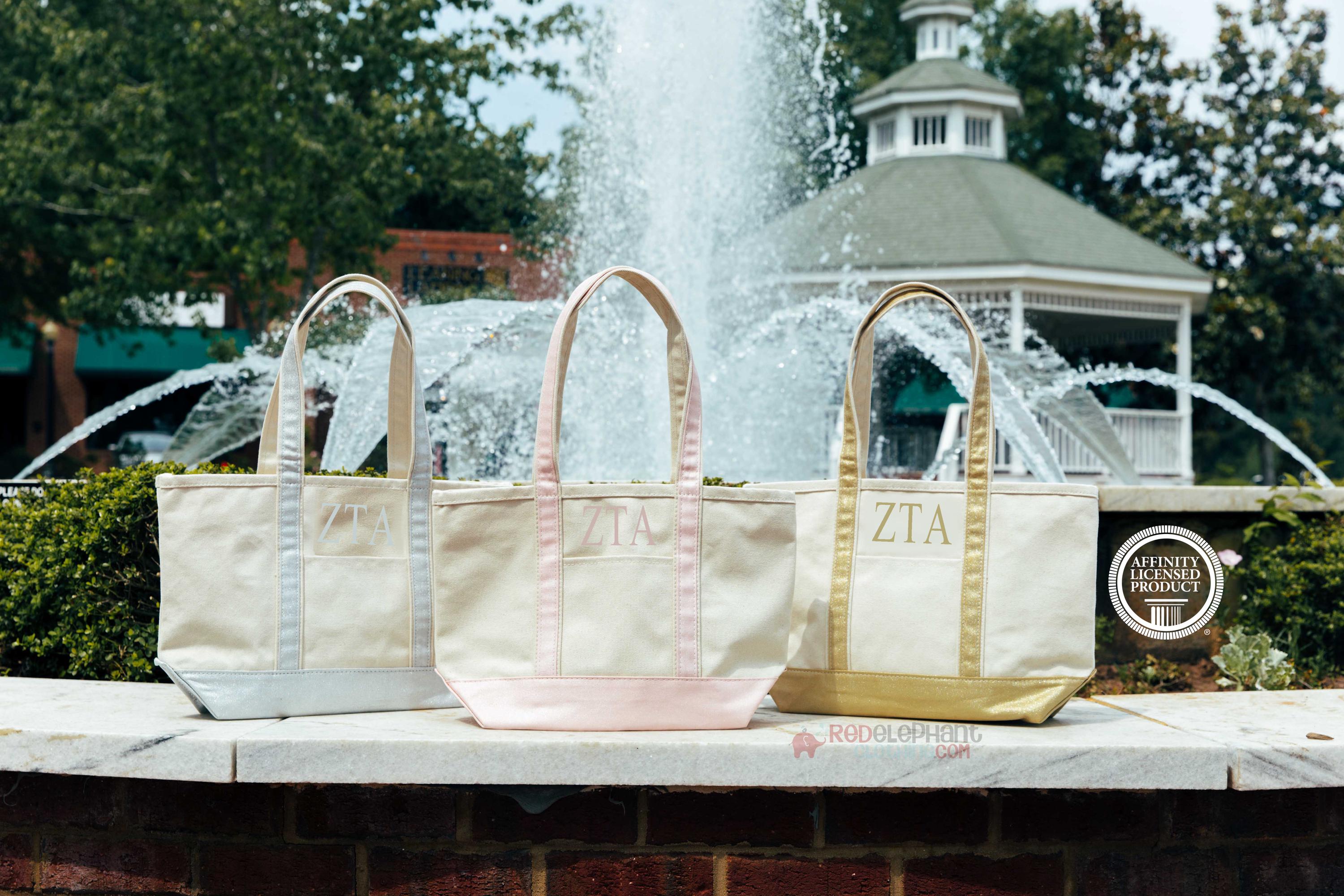 Zeta Tau Alpha Sorority Canvas Bag, Embroidered Tote Zip