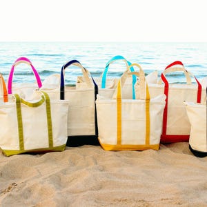 Bolsa de mano con monograma de lona con cremallera opcional, tamaño pequeño, mediano y grande, ideal para playa, lago, piscina, para llevar a diario, como regalo de agradecimiento a los profesores para su graduación.