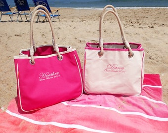 Monogrammed Tote Bag, Embroidered Beach Bag, Personalized Bag Rope Handles, Teacher Gift for Her, Mothers Day or Bridesmaid Gifts for Mom