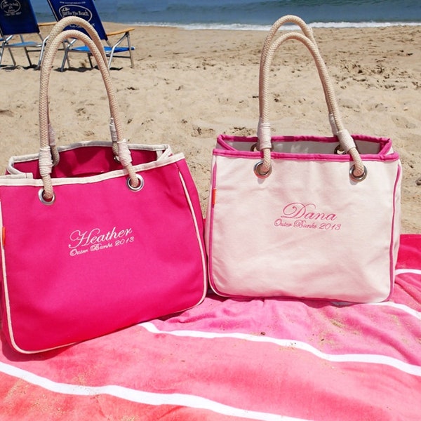 Monogrammed Tote Bag, Embroidered Beach Bag, Personalized Bag Rope Handles, Teacher Gift for Her, Mothers Day or Bridesmaid Gifts for Mom