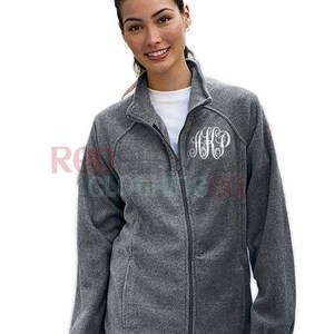 Monogrammed Full Zip Fleece Jacket, Fall Clothing Personalized Custom Embroidered Zip Up Fitted Jacket for Ladies, Gifts for Her Under 50 image 9