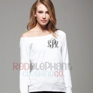 Monogram Sweatshirt for Women, Personalized Slouchy Sweatshirt, Monogrammed Off Shoulder Sweater, Wide Neck Sweatshirt, Gift for Bride