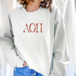 Alpha Omicron Pi Embroidered Sweatshirt, AOPi Crew Neck Pullover Sorority Greek Letters Merch, AOII Rush Week Bid Day Big Little Reveal Gift