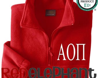 Alpha Omicron Pi Jacket Unisex Fit Quarter Zip Fleece Pullover Sweatshirt for Sorority Big Little Bid Day Gift Embroidered AOII Greek Letter