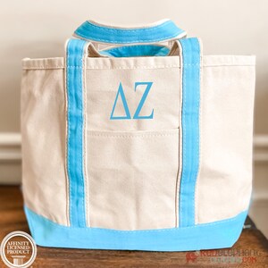 Delta Zeta Sorority Canvas Bag, Embroidered Greek Tote Zipper, Rush Week Bid Day Big Little Gifts for Her, Small Medium Large Beach DZ Merch image 10
