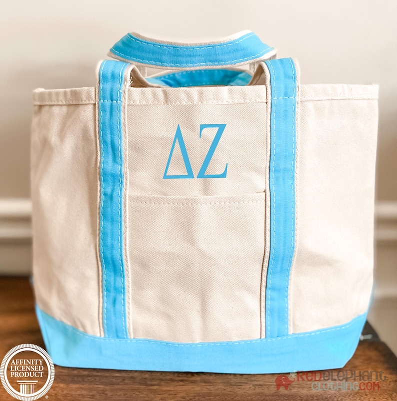 Delta Zeta Sorority Canvas Bag, Embroidered Greek Tote Zipper, Rush Week Bid Day Big Little Gifts for Her, Small Medium Large Beach DZ Merch image 10