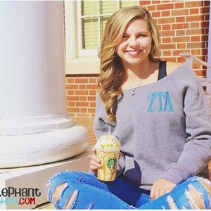 Pi Beta Phi Sweatshirt, Off Shoulder Wide Neck Pullover, Embroidered Pi Phi Merch, Greek Sorority Apparel and Clothing Big Little Gifts image 4