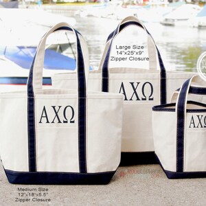 Alpha Chi Omega Sorority Canvas Bag, Embroidered Tote Zipper, Rush Week Bid Day Big Little Gift for Her, Small Medium Large Beach Merch image 6