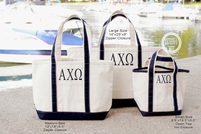 Alpha Chi Omega Sorority Canvas Bag, Embroidered Tote Zipper, Rush Week Bid Day Big Little Gift for Her, Small Medium Large Beach Merch image 6
