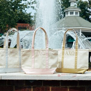 Alpha Chi Omega Sorority Canvas Bag, Embroidered Tote Zipper, Rush Week Bid Day Big Little Gift for Her, Small Medium Large Beach Merch image 8