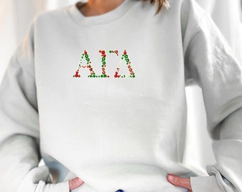 Alpha Gamma Delta Embroidered Sweatshirt, Alpha Gam Crew Neck Pullover Sorority Greek Letters Merch, Rush Bid Day Big Little Reveal Gift
