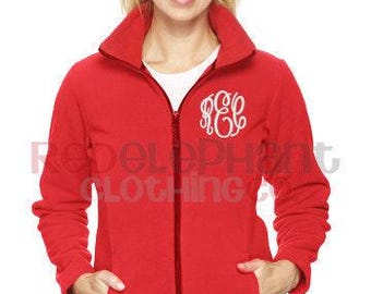 Monogrammed Full Zip Fleece Jacket, Fall Clothing Personalized Custom Embroidered Zip Up Fitted Jacket for Ladies, Gifts for Her Under 50