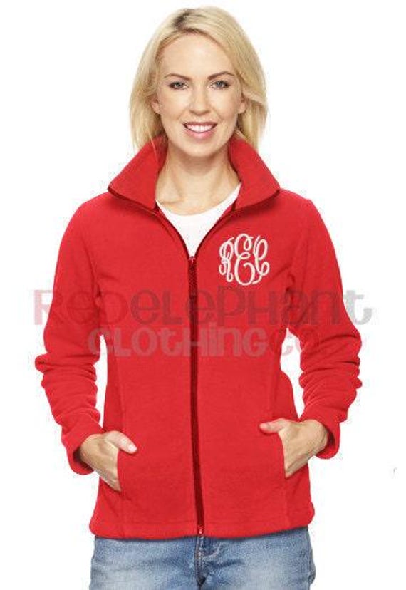 Monogrammed Full Zip Fleece Jacket, Fall Clothing Personalized Custom Embroidered Zip Up Fitted Jacket for Ladies, Gifts for Her Under 50