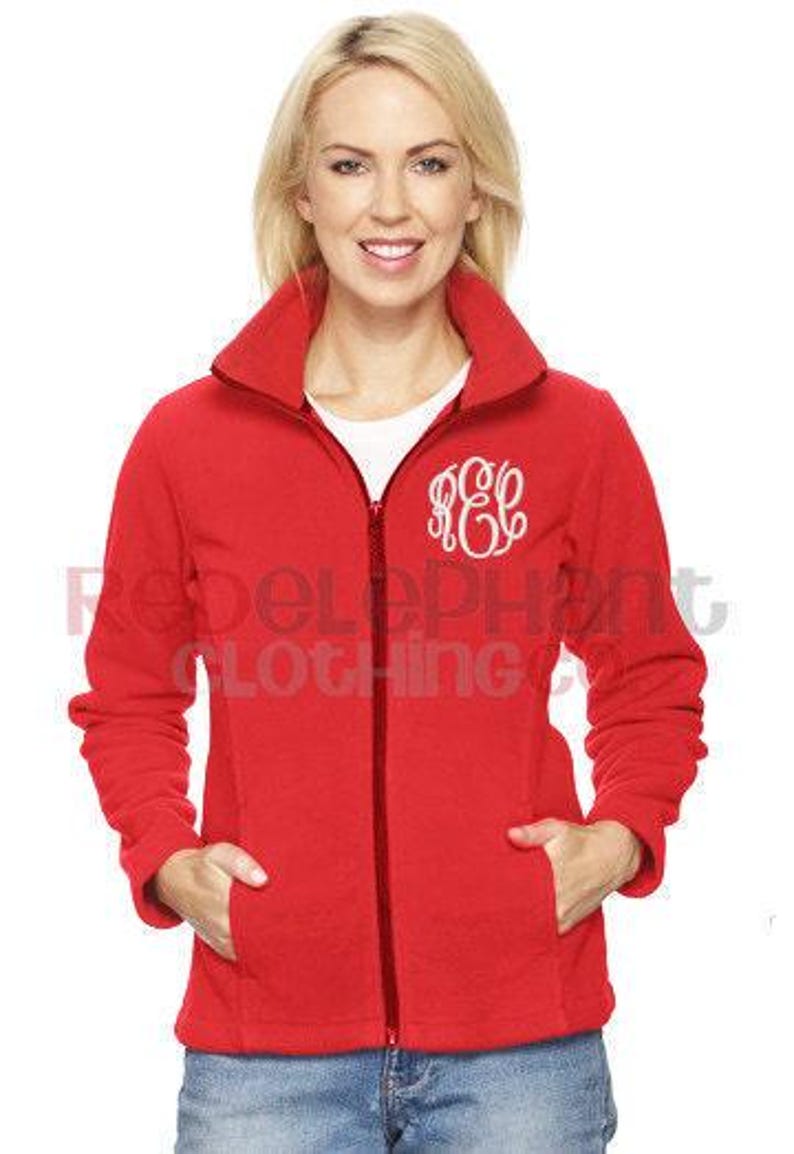 Monogrammed Full Zip Fleece Jacket, Fall Clothing Personalized Custom Embroidered Zip Up Fitted Jacket for Ladies, Gifts for Her Under 50 image 1