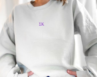 Sigma Kappa Sweatshirt Embroidered Crewneck, Pullover Crew Neck Sweater Sorority Greek Letters Merch, Rush Bid Day Clothing Big Little Gift