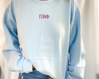 Pi Beta Phi Embroidered Sweatshirt, Pi Phi Crew Neck Pullover Sweater Sorority Greek Letters Merch, Rush Bid Day Clothing Big Little Gift