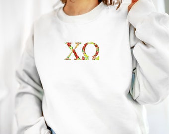 Chi Omega Embroidered Sweatshirt, Chi O Crew Neck Pullover Sorority Greek Letters Merch, Rush Bid Day Clothing Big Little Reveal Gift