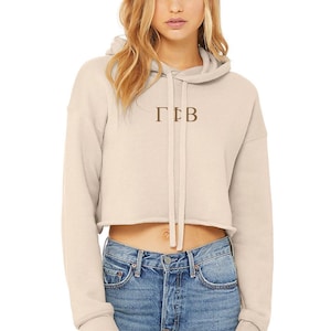 Gamma Phi Beta Cropped Hoodie Sweatshirt Crewneck Pullover Embroidered Greek Letter Merch Sorority Crop Top Apparel Clothing Big Little Gift
