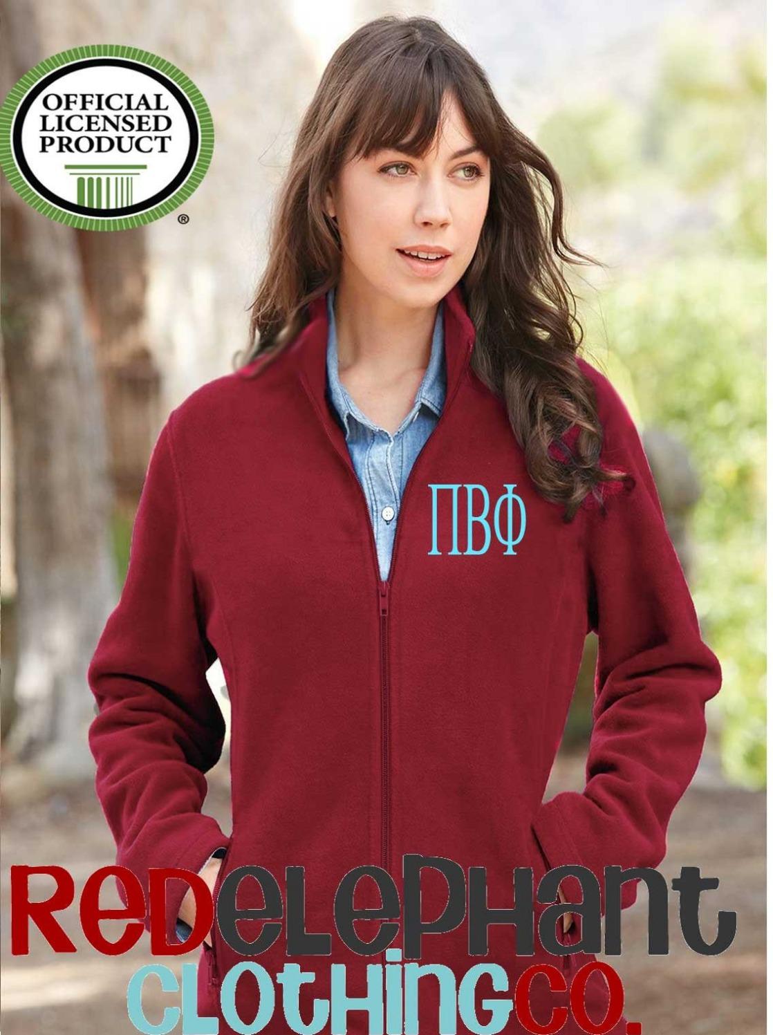 Pi Beta Phi Full Zip Fleece Jacket in Princess Cut Ladies Fit Embroidered Sorority Greek Letters for Big Lil Sister Bid Day Gifts Merch