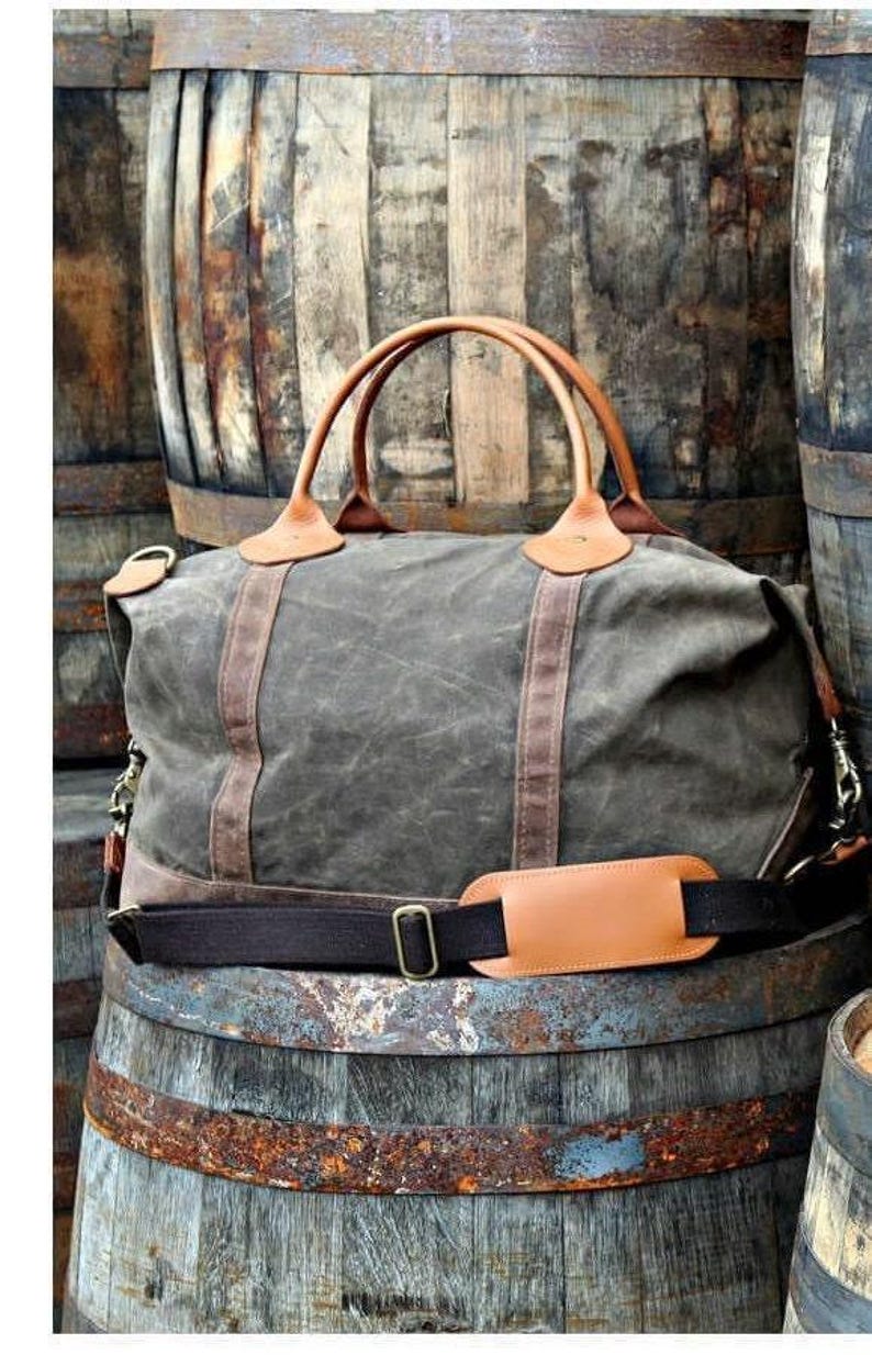 Personalized Weekender Bag Mens Waxed Canvas Duffel Overnight Travel Luggage, Embroidered Duffel Carry On Tote, Graduation, Retirement Gift imagem 5