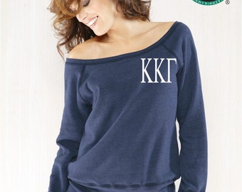 Kappa Kappa Gamma Sweatshirt, Off Shoulder Wide Neck Pullover, Embroidered KKG Merch, Greek Sorority Apparel and Clothing Big Little Gifts
