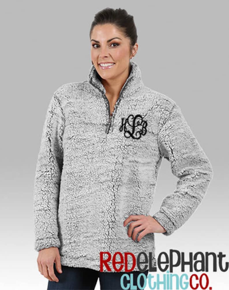 Monogram Sherpa Pullover Jacket, Personalized Quarter Zip Frosted Sherpa Fleece Jacket for Kids, Teens, and Adults in Unisex Fit Outerwear afbeelding 2