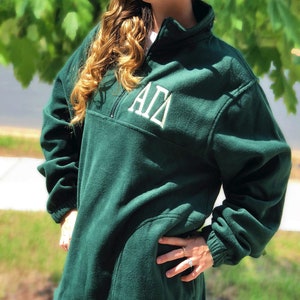 Alpha Delta Pi Jacket Unisex Fit Quarter Zip Fleece Pullover Sweatshirt for Sorority Big Little Bid Day Gift Embroidered Greek Letters Merch image 10