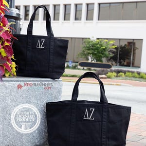Delta Zeta Sorority Canvas Bag, Embroidered Greek Tote Zipper, Rush Week Bid Day Big Little Gifts for Her, Small Medium Large Beach DZ Merch image 8