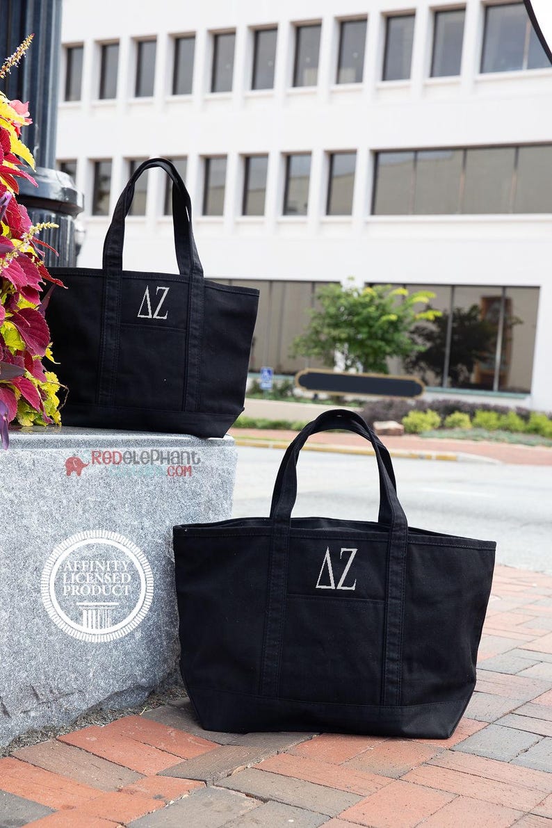 Delta Zeta Sorority Canvas Bag, Embroidered Greek Tote Zipper, Rush Week Bid Day Big Little Gifts for Her, Small Medium Large Beach DZ Merch image 8