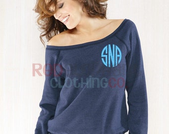 Monogrammed Pullover Wide Neck Off Shoulder Sweatshirt, Personalized Custom Embroidered Fall Clothing Sweater for Women, Unique Gift for Her