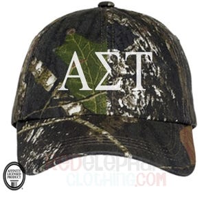 Alpha Sigma Tau Camo Baseball Hat, Sorority Camouflage Cap, Sorority Rush Week Big Little Reveal Gifts with Embroidered Greek Letters Merch