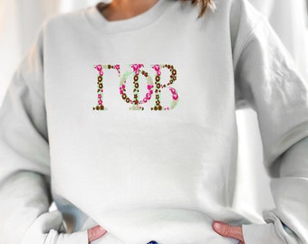 Gamma Phi Beta Embroidered Sweatshirt, Gamma Phi Crew Neck Pullover Sorority Greek Letters Merch, Rush Bid Day Clothing Big Little Gift