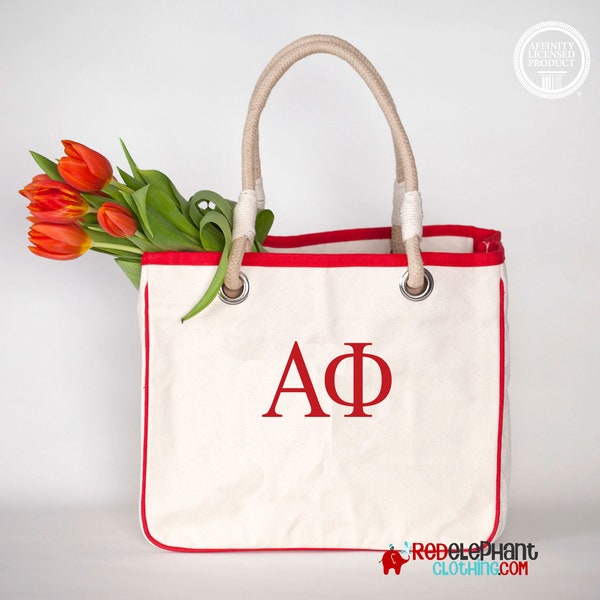 Alpha Phi Sorority Canvas Tote Bag with Rope Handles or Zip Pouch, Embroidered Alpha Phi Greek Letters Merch, Rush Bid Day Big Little Gifts