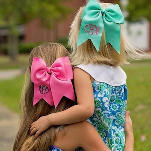 Monogram Hairbow, Monogram Large Bow, Monogram Cheer Bow, Personalized HairBow, Embroidered Hair Bow, Monogram Mint Bow, Preppy Hairbow image 1