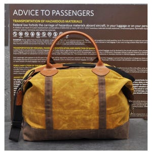 Personalized Weekender Bag Mens Waxed Canvas Duffel Overnight Travel Luggage, Embroidered Duffel Carry On Tote, Graduation, Retirement Gift WaxYellow/KhakiWkndr